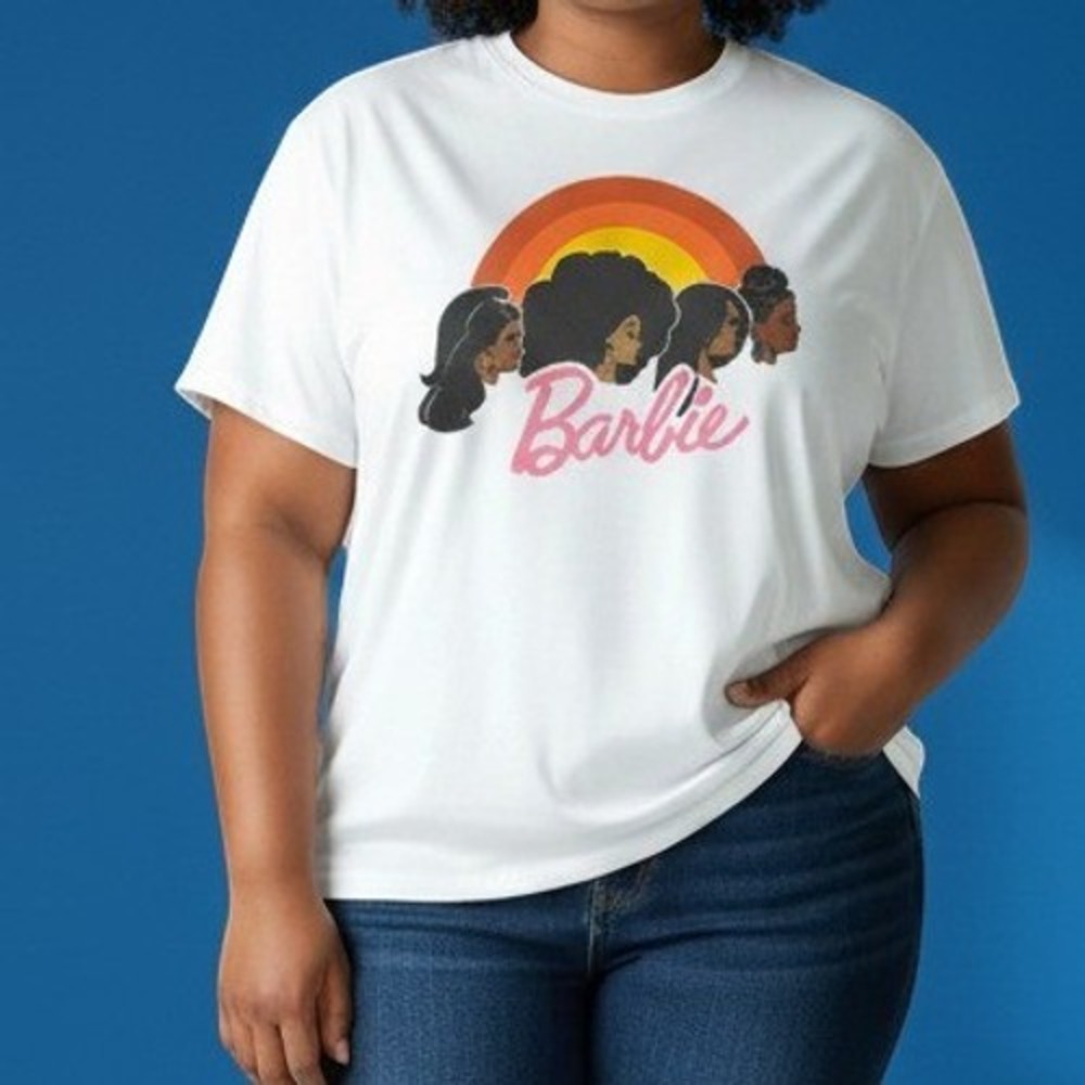 Barbie Graphic T-Shirt Women XL White Diverse Rainbow Retro Mattel Cotton Tee
